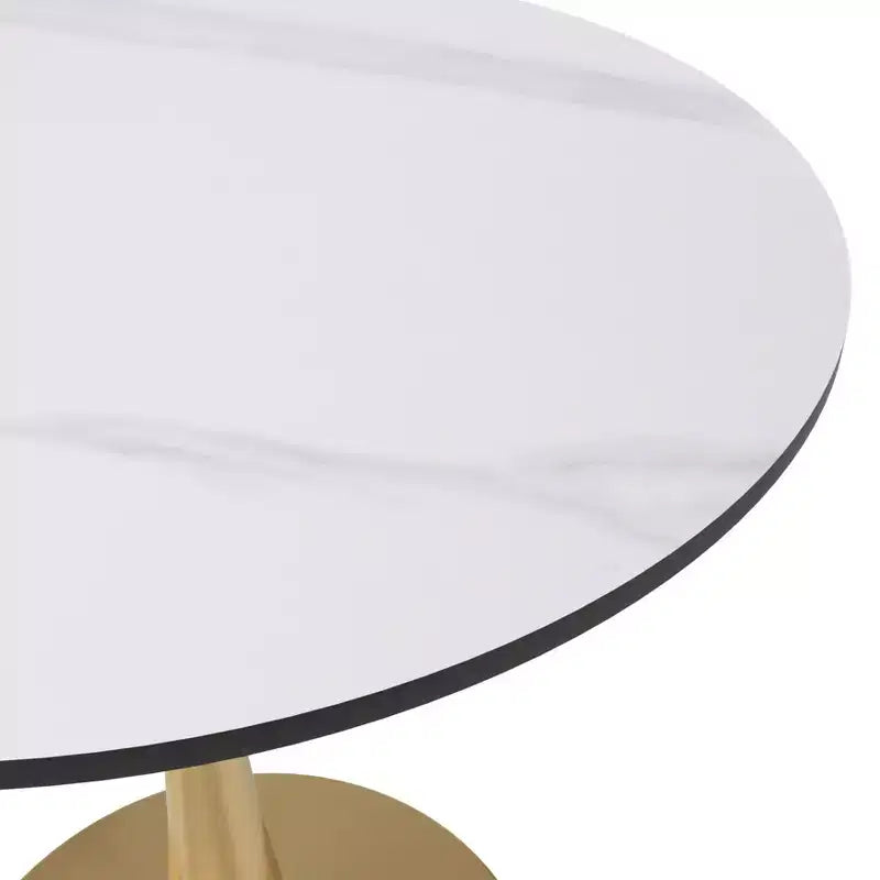 Table à manger ronde de 24 pouces avec plateau en pierre frittée et base piédestal en acier doré robuste pour la cuisine et les petits espaces
