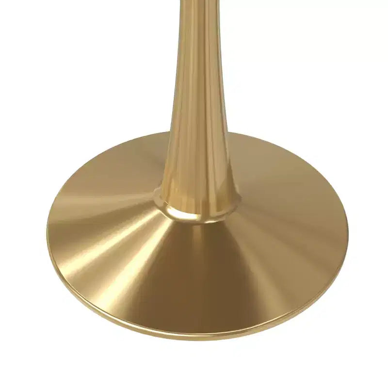 Table à manger ronde de 24 pouces avec plateau en pierre frittée et base piédestal en acier doré robuste pour la cuisine et les petits espaces