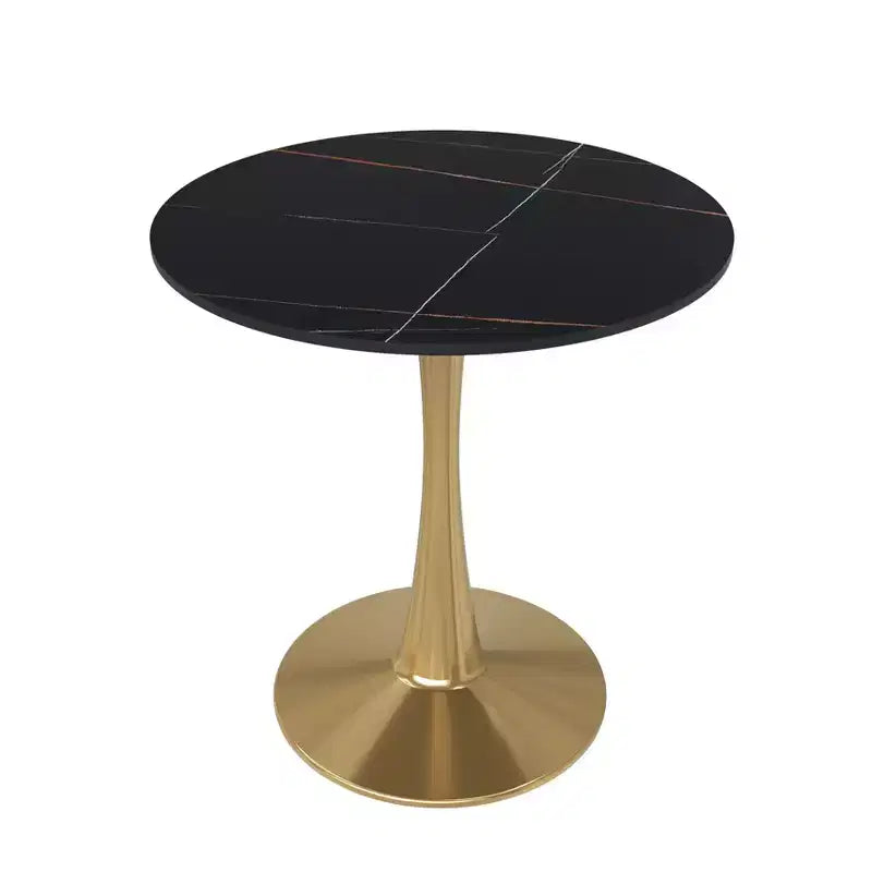 LeisureMod Bristol 24 Round Dining Table  Sintered Stone Top Accent Caf Table &amp; Sturdy Steel Gold Pedestal Base for Kitchen and Small Spaces
