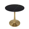 LeisureMod Bristol 24 Round Dining Table  Sintered Stone Top Accent Caf Table &amp; Sturdy Steel Gold Pedestal Base for Kitchen and Small Spaces