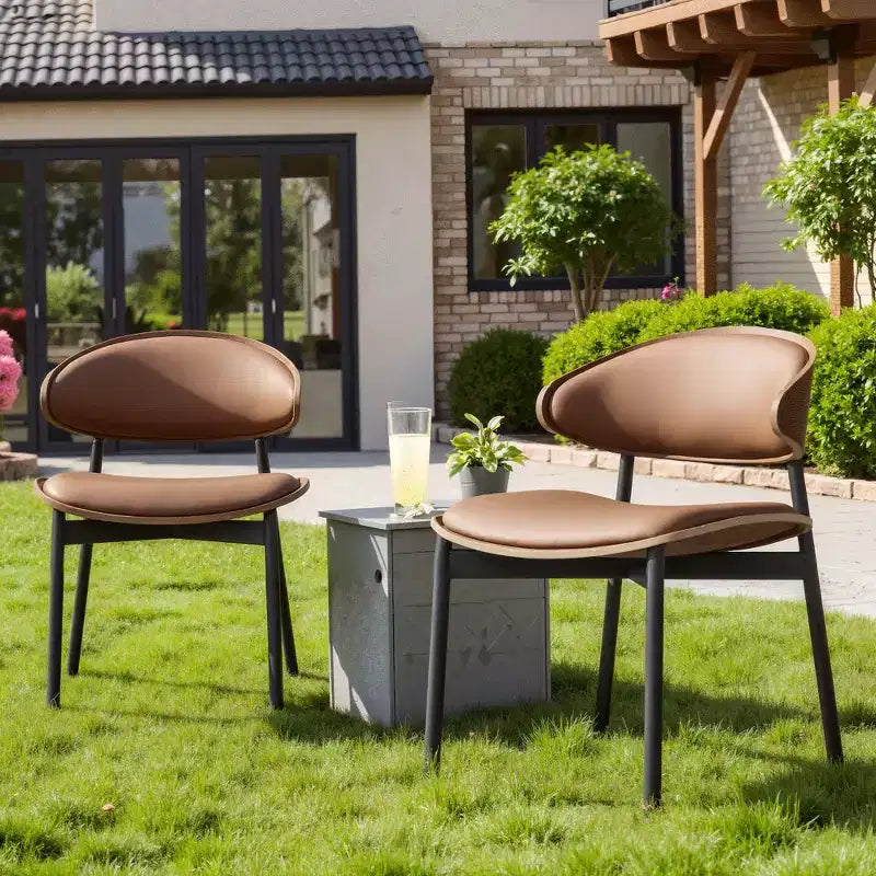 Luck Live Modern Dining Chairs Set of 2 Outdoor Chairs /Armless Chairs Brown&amp;Metal Frame
