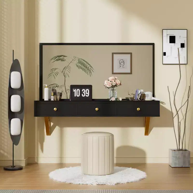 Étagère de vanité murale avec tiroir, coiffeuse flottante peu encombrante pour salle de bain/chambre à coucher, installation facile avec supports cachés