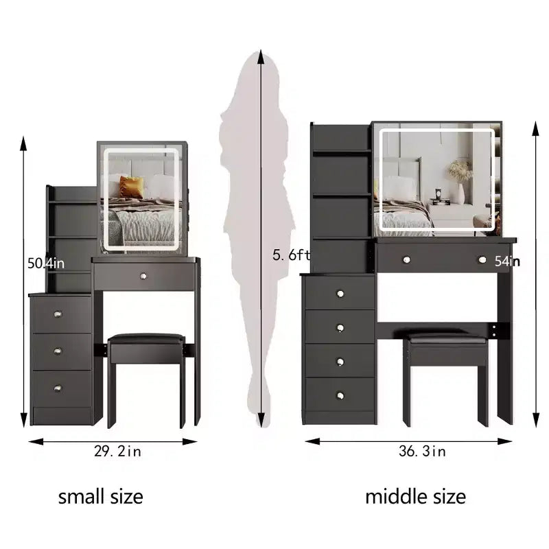 Miroir de coiffeuse et table avec lumières