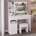 Coiffeuse avec tiroirs et lumières, coiffeuse de 41 po à gauche avec tabouret rembourré et miroir coulissant tactile extra large à LED, blanc