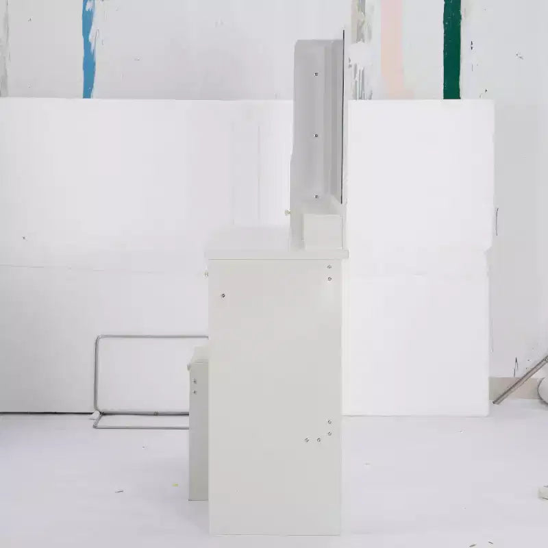 Coiffeuse avec tiroirs et lumières, coiffeuse de 41 po à gauche avec tabouret rembourré et miroir coulissant tactile extra large à LED, blanc