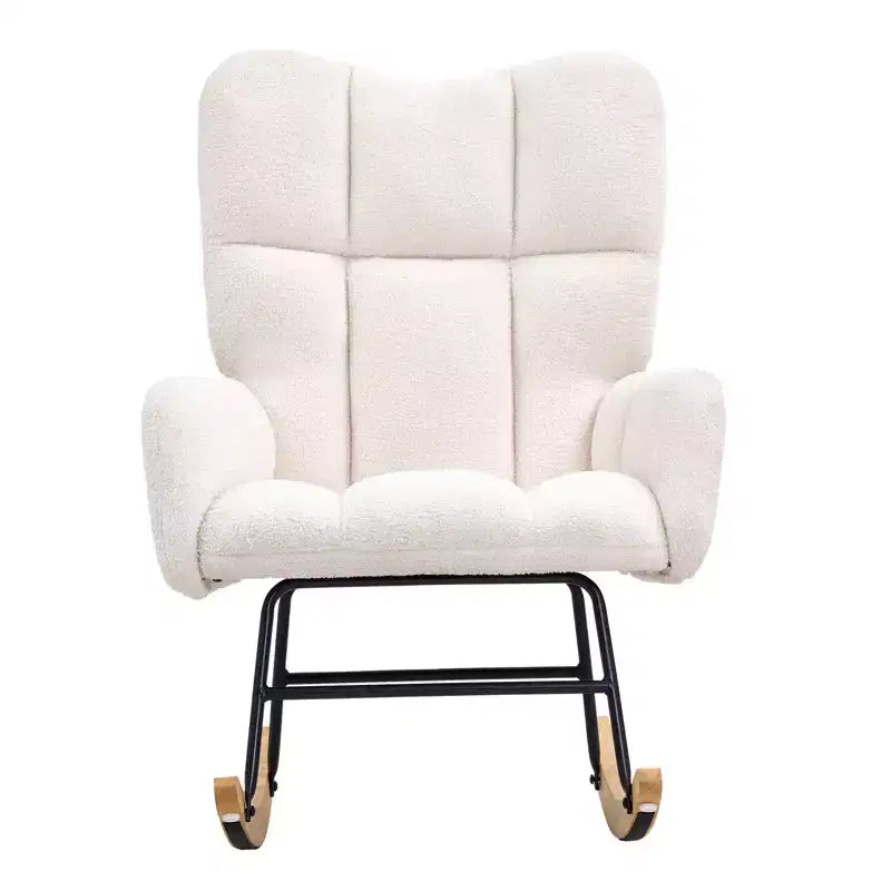 VEVOR Rocking Chair Nursery, Glider Rocking Chair with Soft Seat and High Backrest, 250 lbs Weight Capacity Teddy Fabric, Ivory White