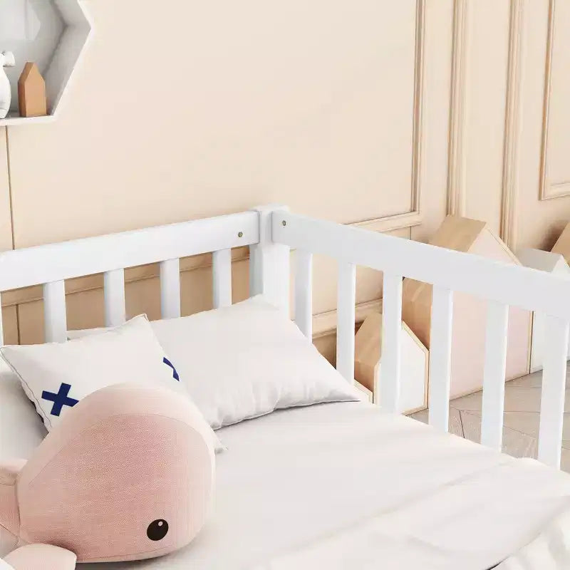 Cadre de lit double jumeau avec barrières de sécurité, sans porte, lit de sol moderne pour chambre d'enfants/tout-petits