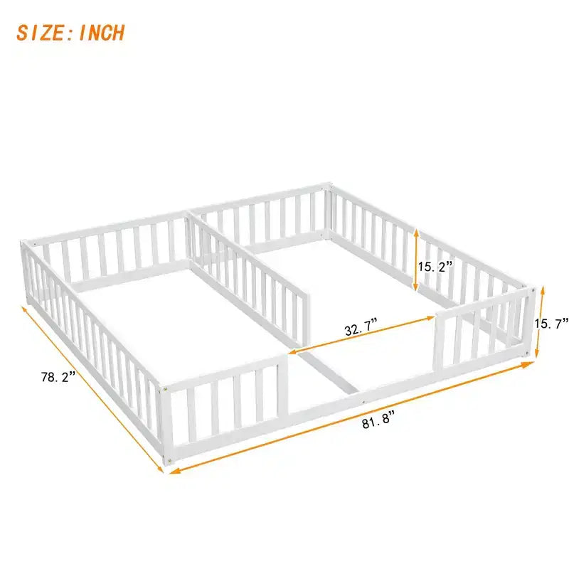 Cadre de lit double jumeau avec barrières de sécurité, sans porte, lit de sol moderne pour chambre d'enfants/tout-petits