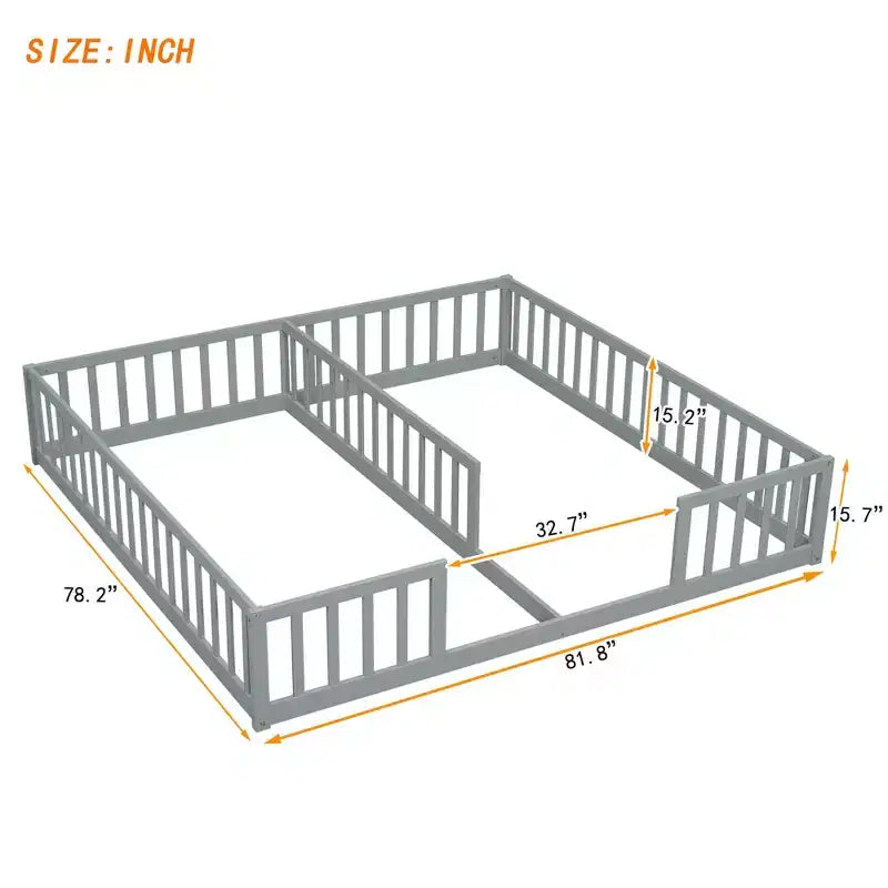 Cadre de lit double jumeau avec barrières de sécurité, sans porte, lit de sol moderne pour chambre d'enfants/tout-petits