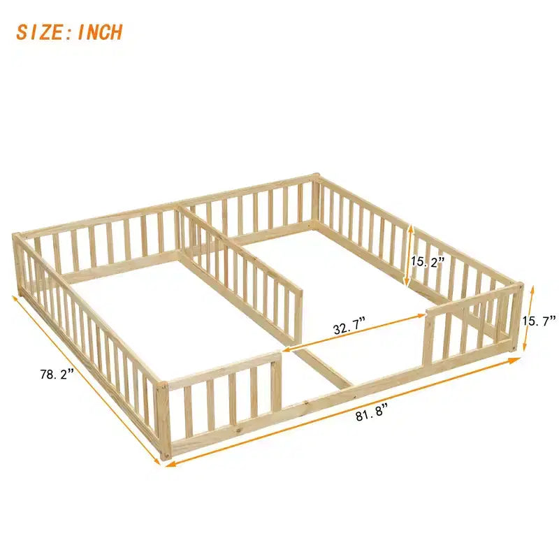 Cadre de lit double jumeau avec barrières de sécurité, sans porte, lit de sol moderne pour chambre d'enfants/tout-petits