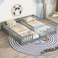 Okak Double Twin Bed Frame with Fence Guardrails, Without Door, Modern Floor Bed for Toddlers/Kids Bedroom