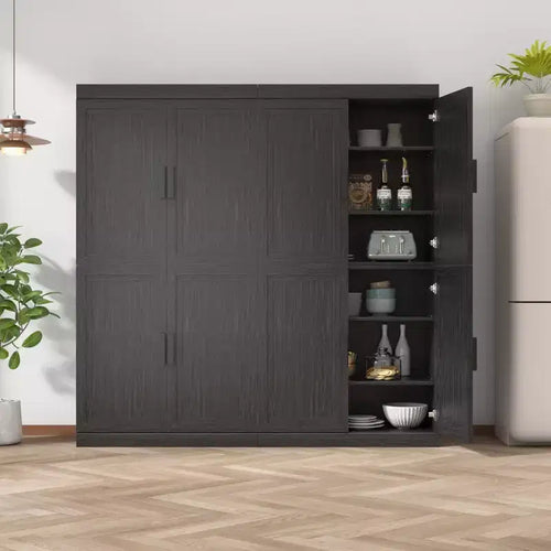 62x62x16 Wood Accent Cabinet in Black, Storage Organizer with Adjustable Shelves for Kitchen Bedroom Entryway Living Room Dinning Room