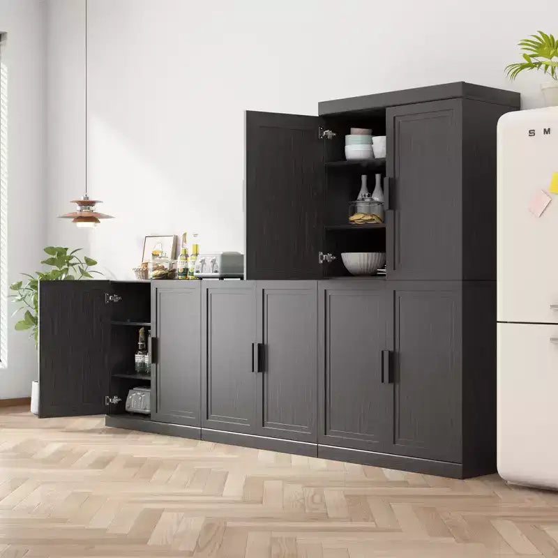 Meuble d'appoint en bois noir 62x62x16, organisateur de rangement avec étagères réglables pour cuisine, chambre, entrée, salon, salle à manger