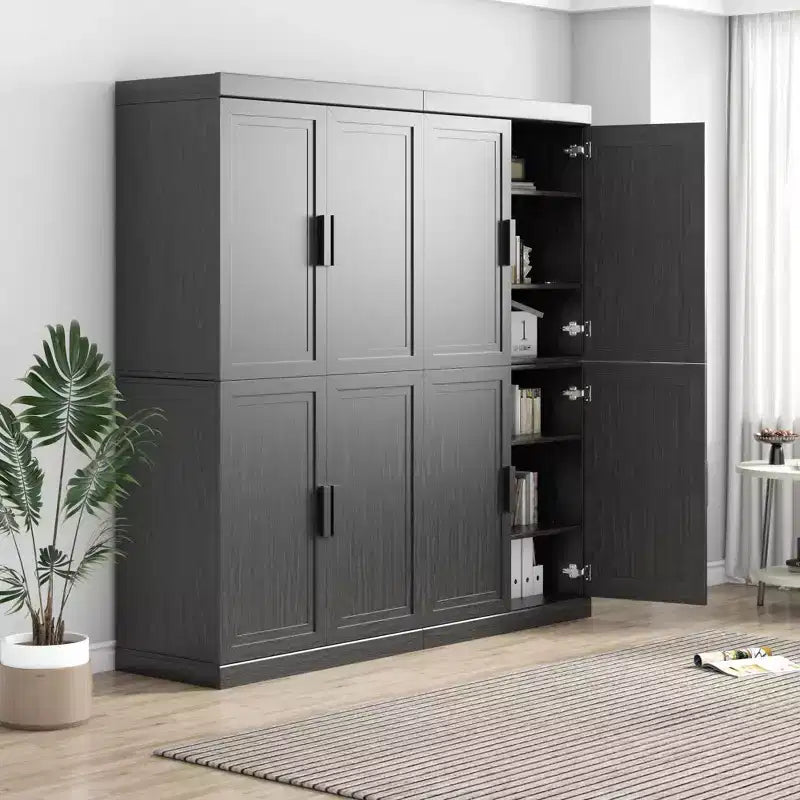 Meuble d'appoint en bois noir 62x62x16, organisateur de rangement avec étagères réglables pour cuisine, chambre, entrée, salon, salle à manger