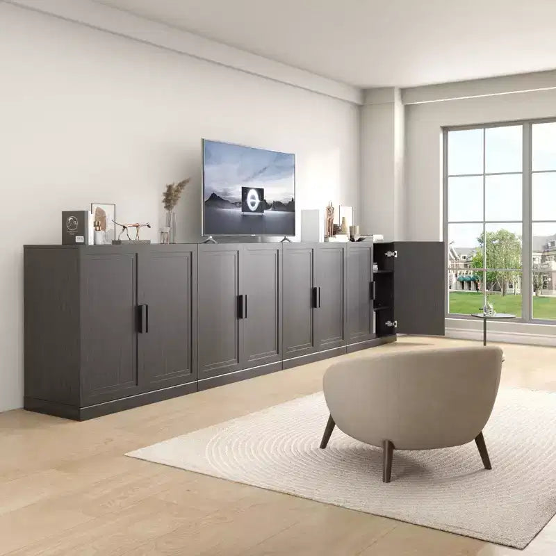 Meuble d'appoint en bois noir 62x62x16, organisateur de rangement avec étagères réglables pour cuisine, chambre, entrée, salon, salle à manger