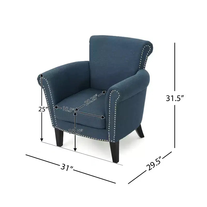 Fauteuil club contemporain en tissu avec garniture cloutée