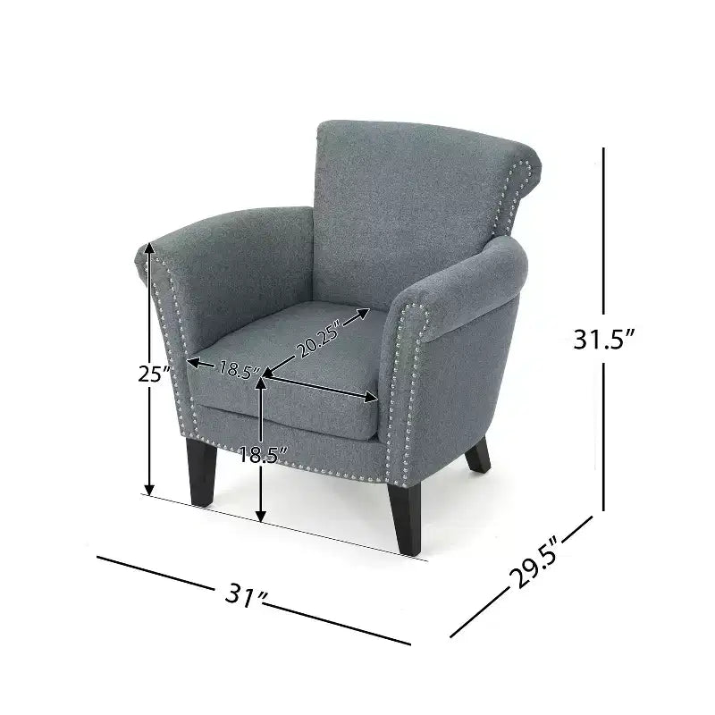 Fauteuil club contemporain en tissu avec garniture cloutée