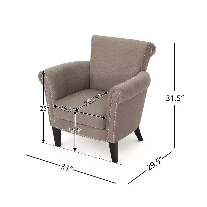 Fauteuil club contemporain en tissu avec garniture cloutée