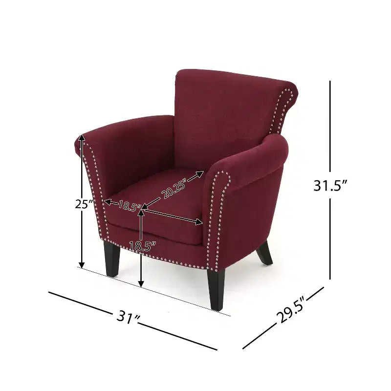 Fauteuil club contemporain en tissu avec garniture cloutée