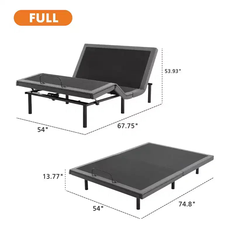 Lit électrique complet, cadre de lit avec télécommande sans fil, inclinaison tête et pieds, lit zéro gravité, anti-ronflement, assemblage facile