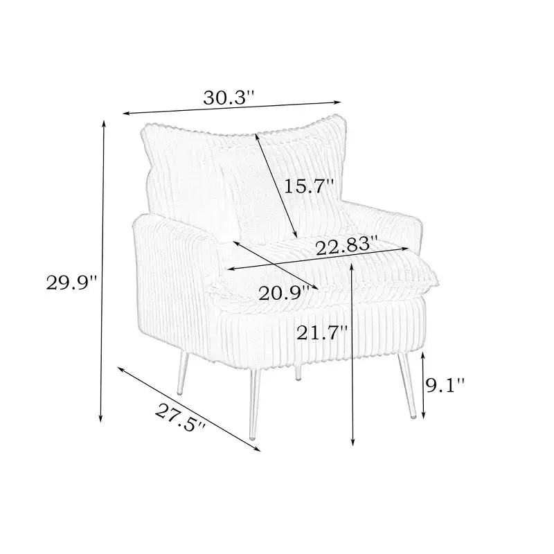 Fauteuil d'appoint moderne, Fauteuil simple de 77 cm, Tissu en velours côtelé épais, Idéal pour appartement, bureau, salon