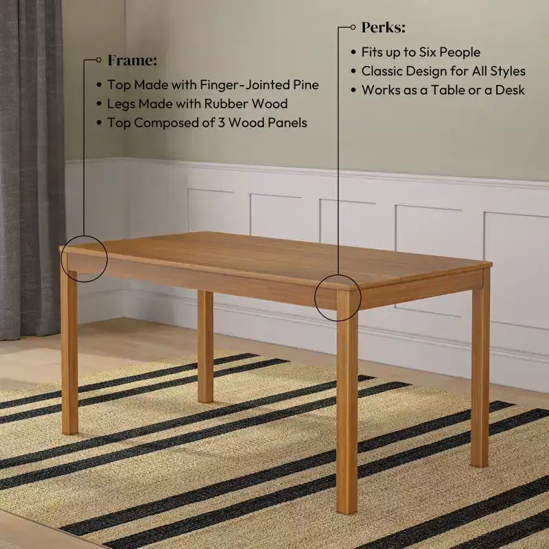 Table à manger en bois pour 4, rectangulaire, 152 cm