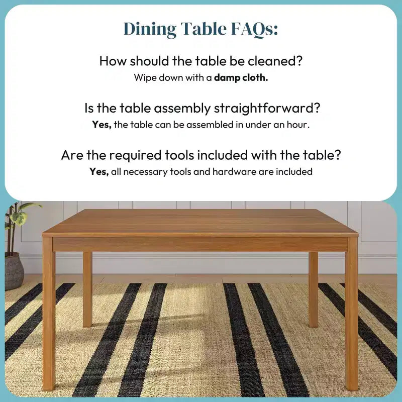 Table à manger en bois pour 4, rectangulaire, 152 cm