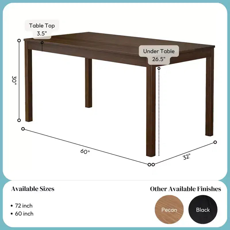 Table à manger en bois pour 4, rectangulaire, 152 cm