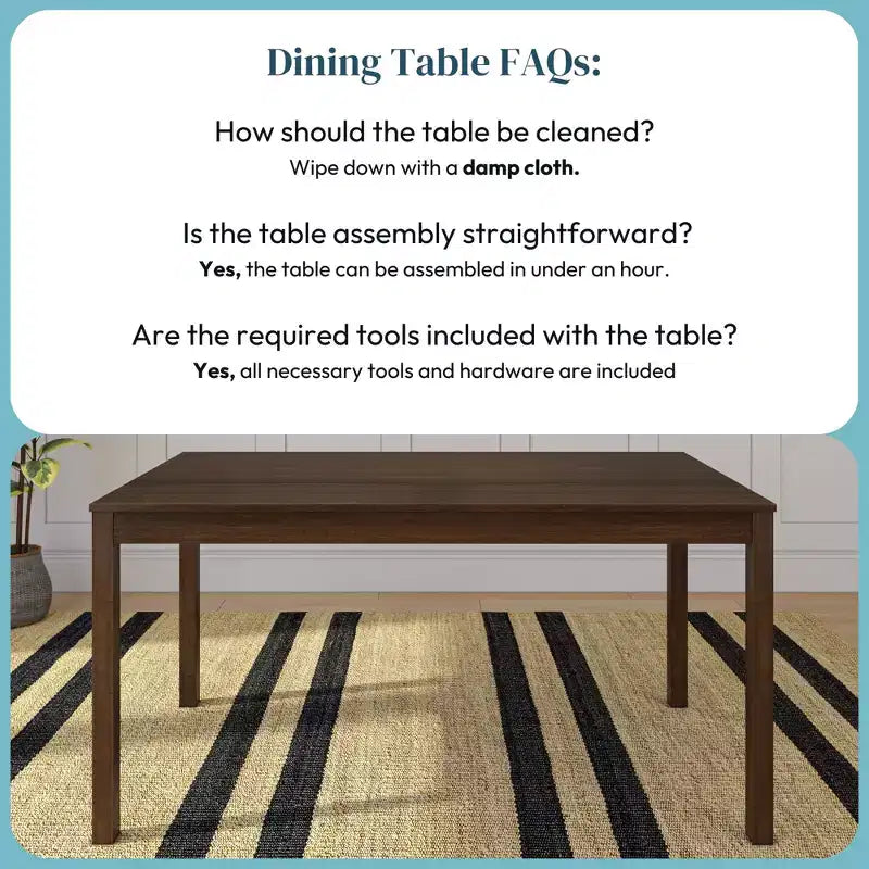 Table à manger en bois pour 4, rectangulaire, 152 cm