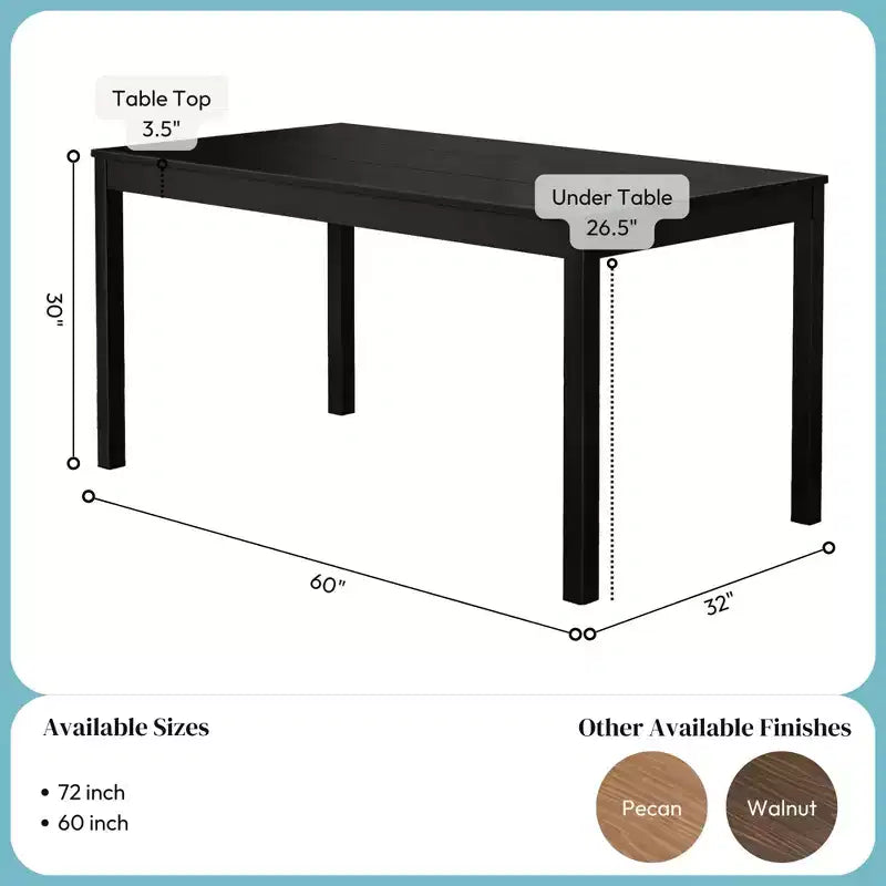 Table à manger en bois pour 4, rectangulaire, 152 cm