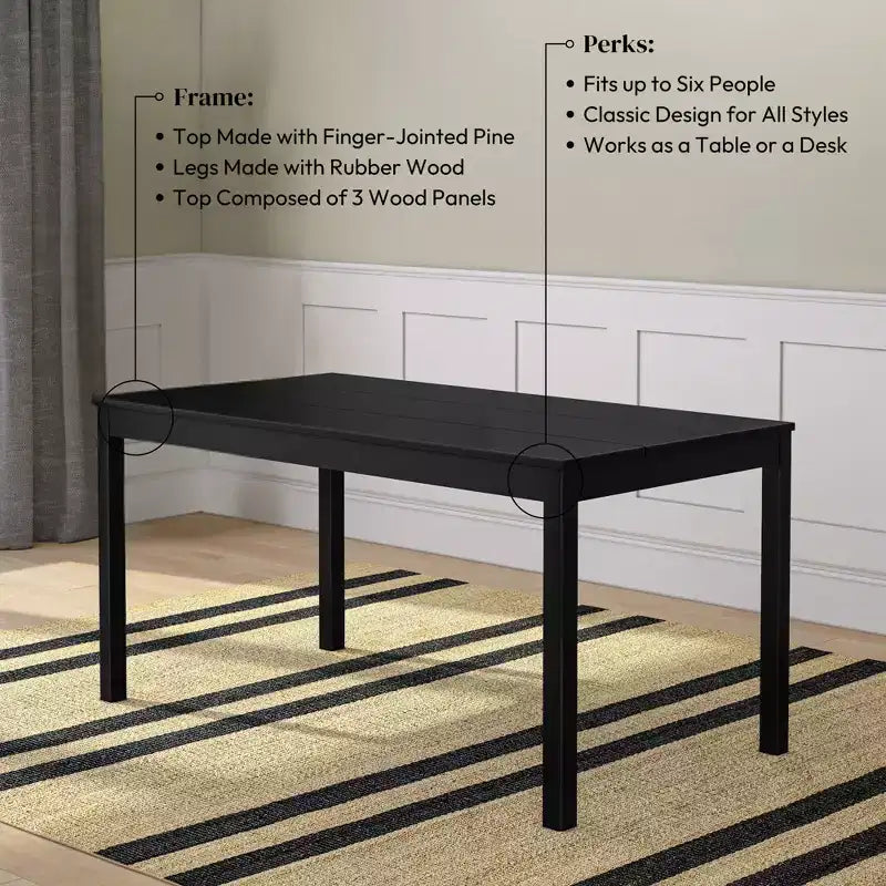 Table à manger en bois pour 4, rectangulaire, 152 cm
