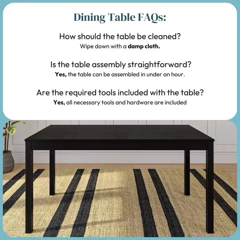 Table à manger en bois pour 4, rectangulaire, 152 cm