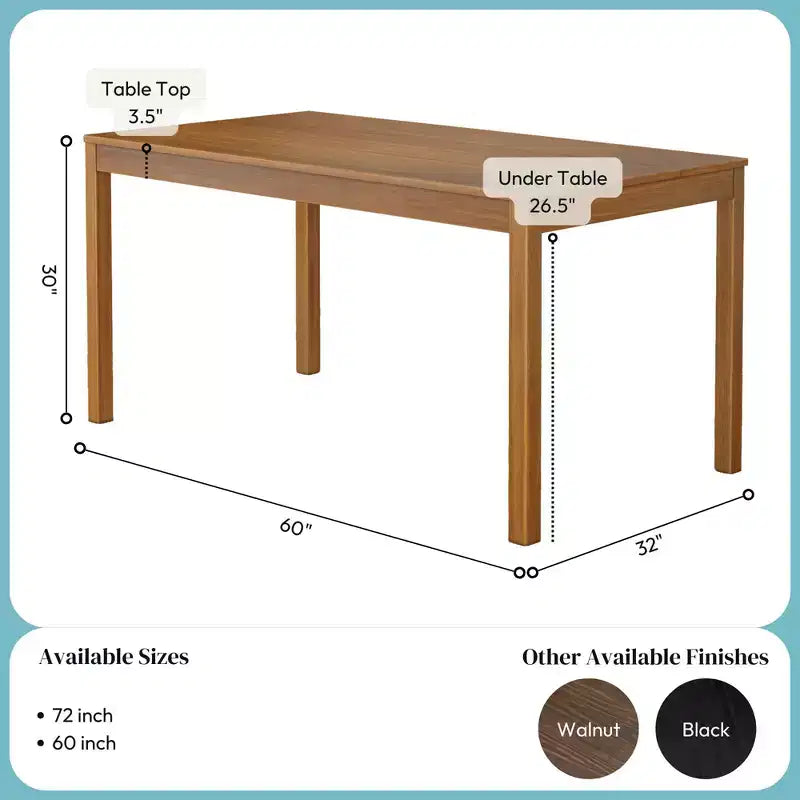 Table à manger en bois pour 4, rectangulaire, 152 cm