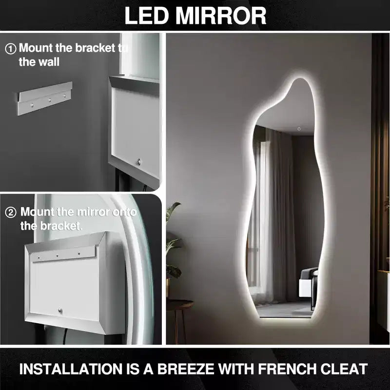 Miroir Infini 3 Couleurs 63x24, Miroir de Coiffeuse LED pour Salle de Bain, Entrée de Chambre à Coucher, Salon/Dressing