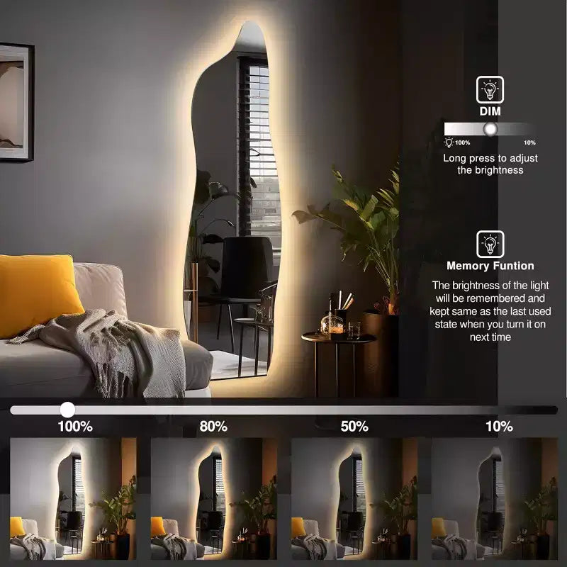 Miroir Infini 3 Couleurs 63x24, Miroir de Coiffeuse LED pour Salle de Bain, Entrée de Chambre à Coucher, Salon/Dressing