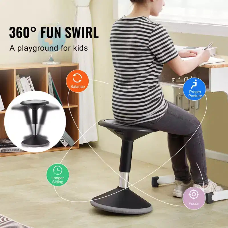 Tabouret oscillant, réglable en hauteur (15,7-21,7 po), chaise active, siège flexible, tabouret oscillant en PVC+ABS, améliore la concentration, âge 12-18 ans, noir