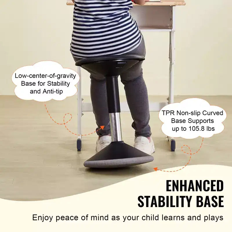 Tabouret oscillant, réglable en hauteur (15,7-21,7 po), chaise active, siège flexible, tabouret oscillant en PVC+ABS, améliore la concentration, âge 12-18 ans, noir