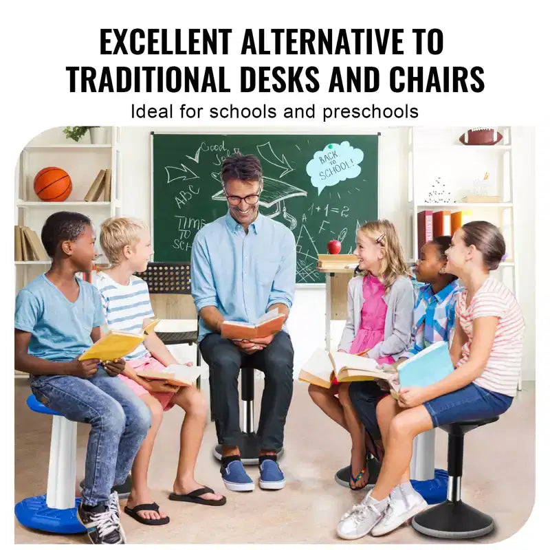 Tabouret oscillant, réglable en hauteur (15,7-21,7 po), chaise active, siège flexible, tabouret oscillant en PVC+ABS, améliore la concentration, âge 12-18 ans, noir