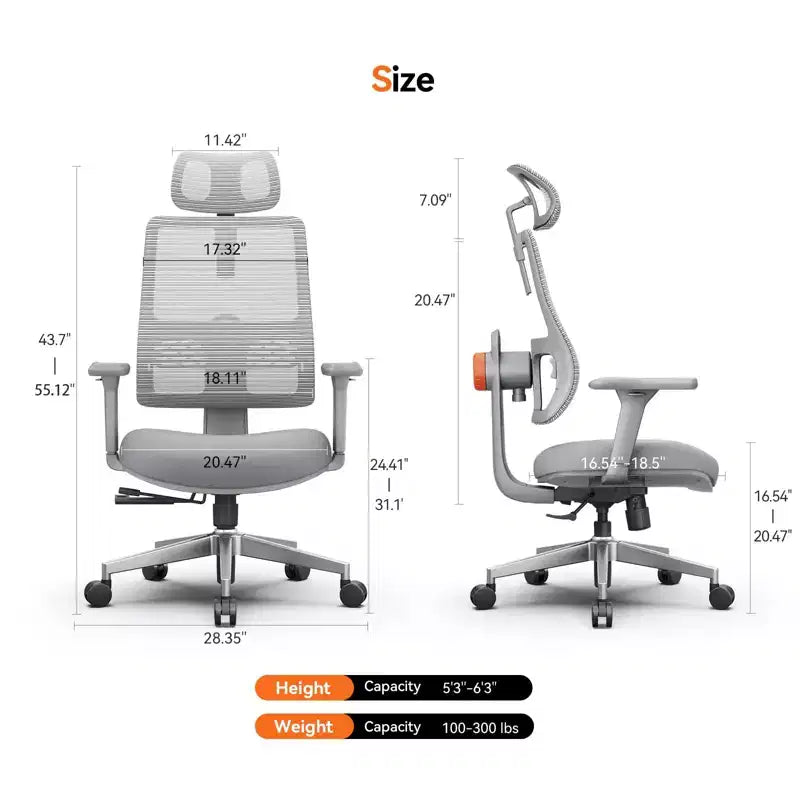 Chaise de bureau ergonomique - Grise