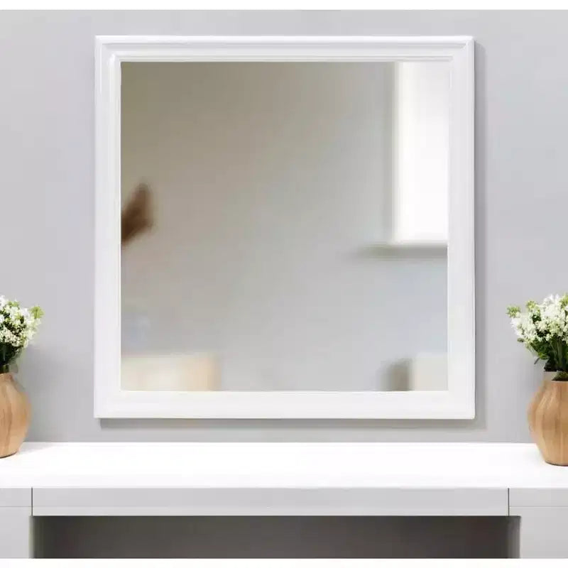 Miroir décoratif encadré en bois, carré, blanc de 38 po