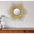 Miroir d'appoint de 27 pouces avec cadre en fer et motif floral doré en forme de soleil