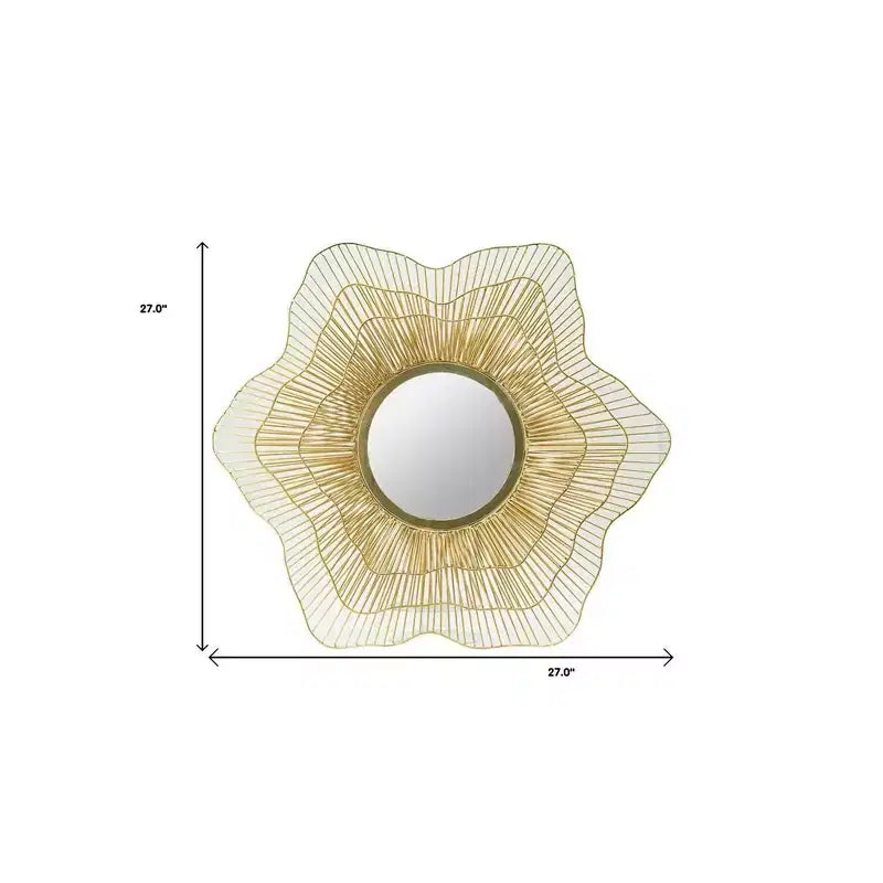 Miroir d'appoint de 27 pouces avec cadre en fer et motif floral doré en forme de soleil