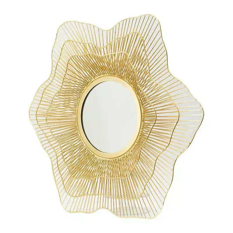 Miroir d'appoint de 27 pouces avec cadre en fer et motif floral doré en forme de soleil