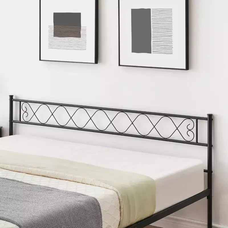 Cadre de lit moderne, plateforme de lit en métal avec tête et pied de lit, cadre de lit robuste avec espace de rangement de 34,8 cm sous le lit, montage facile, noir