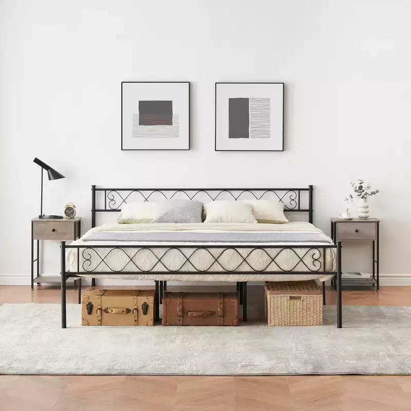 Cadre de lit moderne, plateforme de lit en métal avec tête et pied de lit, cadre de lit robuste avec espace de rangement de 34,8 cm sous le lit, montage facile, noir