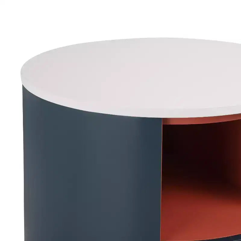 Table de chevet ronde moderne avec tiroir de rangement et étagère ouverte