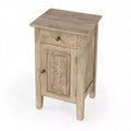 HomeRoots 24 Natural Brown Solid Wood End Table With Cabinet and Drawer