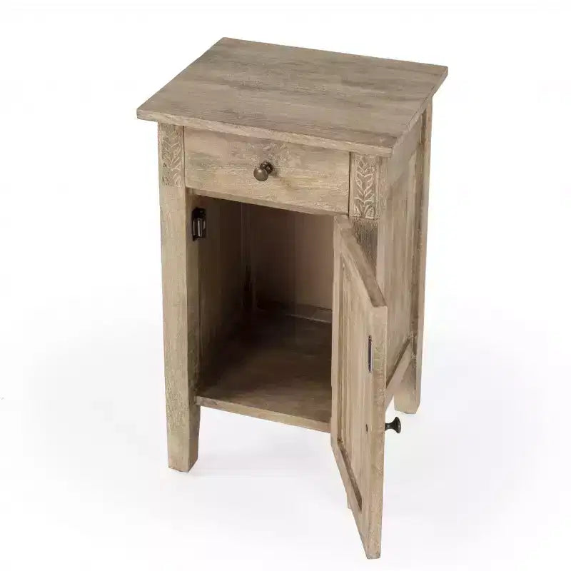 Table d'appoint en bois massif brun naturel avec armoire et tiroir