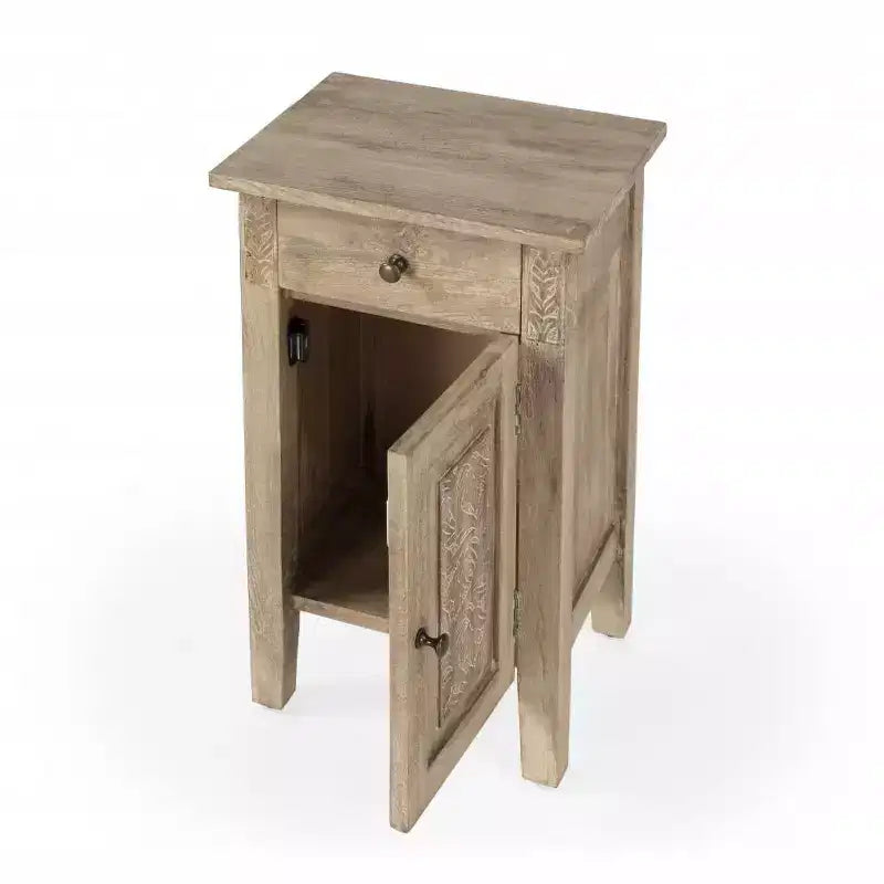 Table d'appoint en bois massif brun naturel avec armoire et tiroir