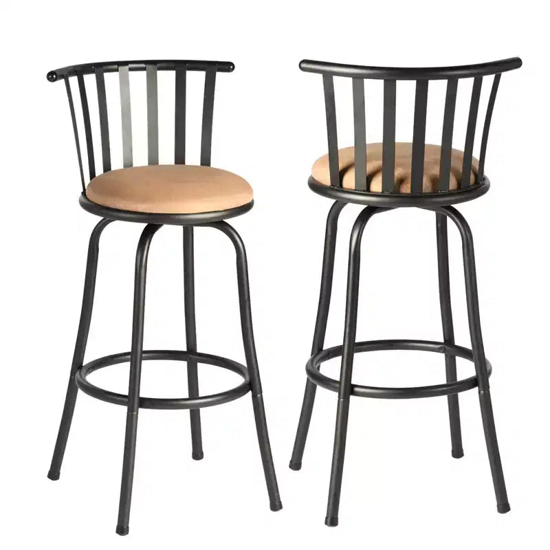 HomeRoots Set of Two Brown and Black Faux Leather and Iron Low Back Adjustable Height Swivel Bar Chairs